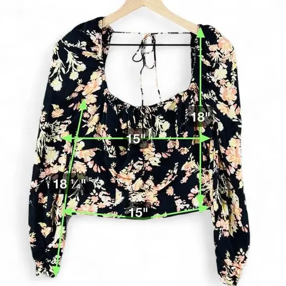 Free People Hilary Milkmaid Open Back Top Y2K Whimsigoth Coquette Black Floral L - Picture 8 of 11